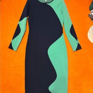 Elegant Green and Navy Dress